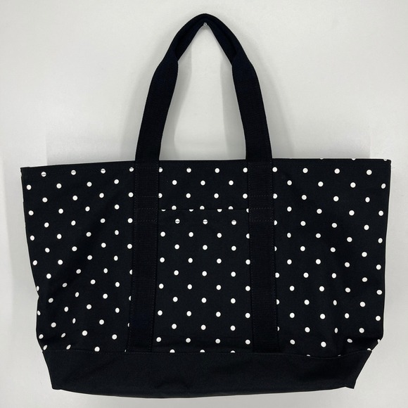 Banana Republic Handbags - Banana Republic Black White Polka Dot Canvas Zip Top Tote Bag Large Handbag